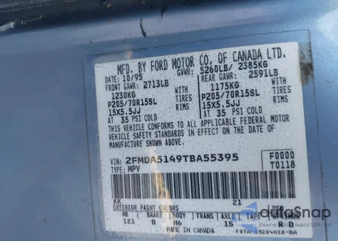 1996 Ford Windstar Wagon from USA, damaged, VIN 2FMDA5149TBA55395